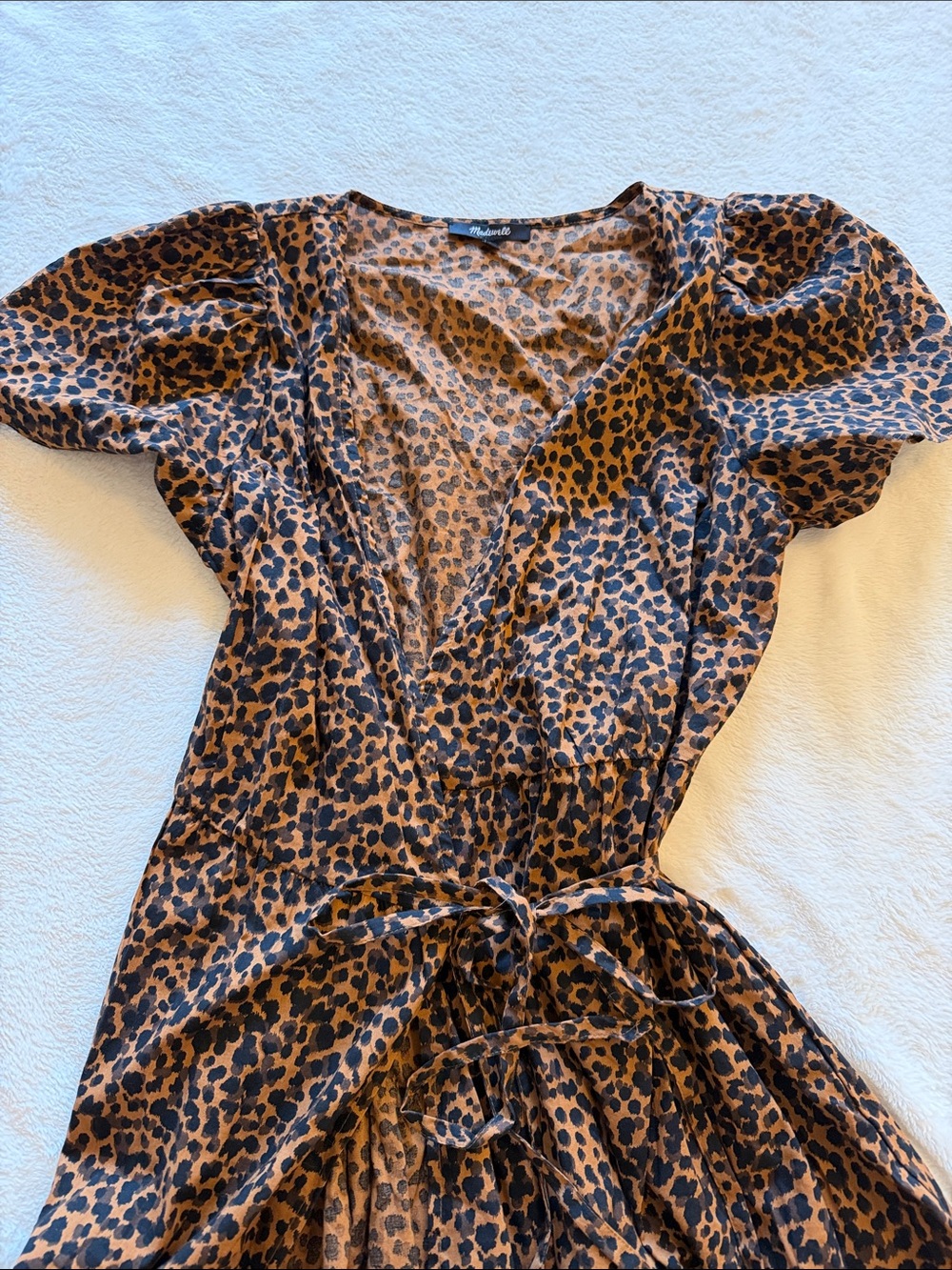 Madewell Brown Leopard Wrap Mini Dress - Picture 2 of 4